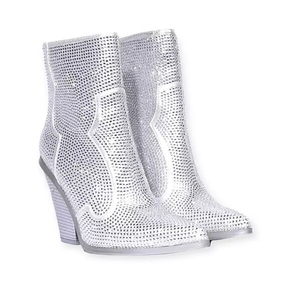 AZALEA WANG Soulard Rhinestone Western Bootie in Silver Size 8 NEW - Picture 2 of 5